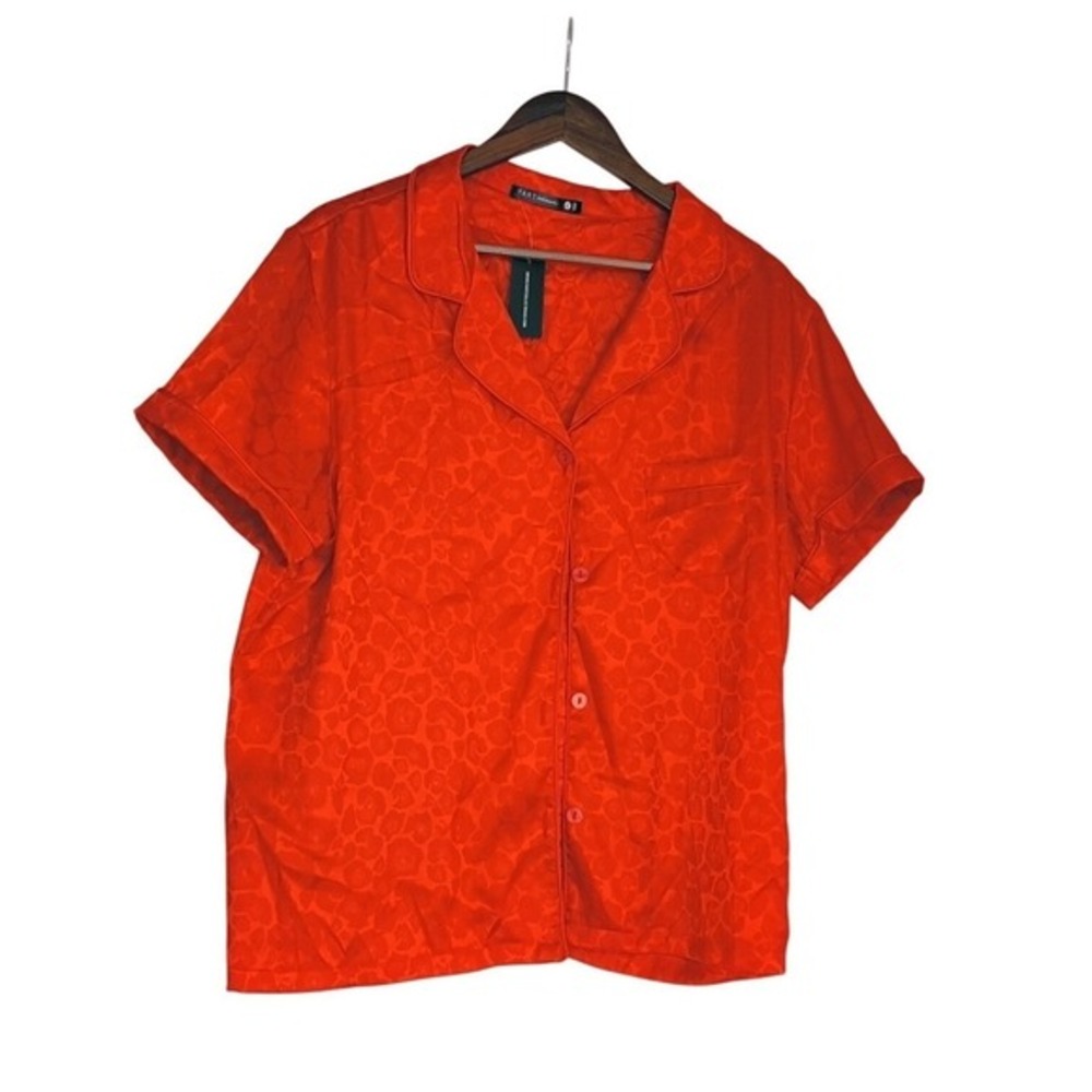 NWT Tart Intimates Orange Lounge Top XL Pajama Style Button Front Animal‎ Print